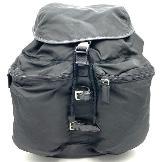 Sale/prada Nylon/bottom Leather Backpack/daypack Black Triangle Logo Triangle