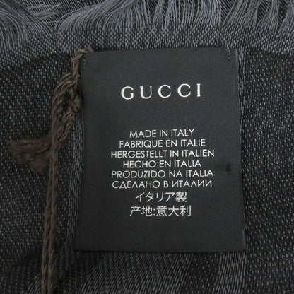 Gucci 544615 Wool Silk GG Logo Diamante Checked Fringe Stole Scarf Shawl Gray