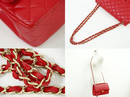 Authentic Chanel Coco Mark Matelasse Double Flap Chain Shoulder Bag Caviar Skin