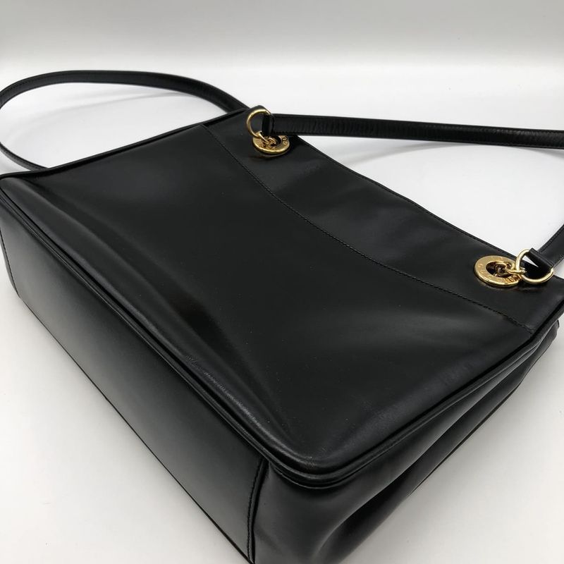 Gucci 001 46 1641 Shoulder Bag Tote Leather Black Women Men Vintage Fashion