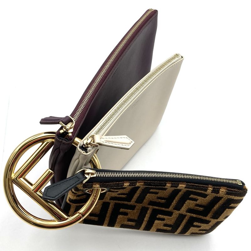 Fendi Triplet 8bs001ao6t Triplet Pouch Clutch Bag Zucca Brown/white/bordeaux