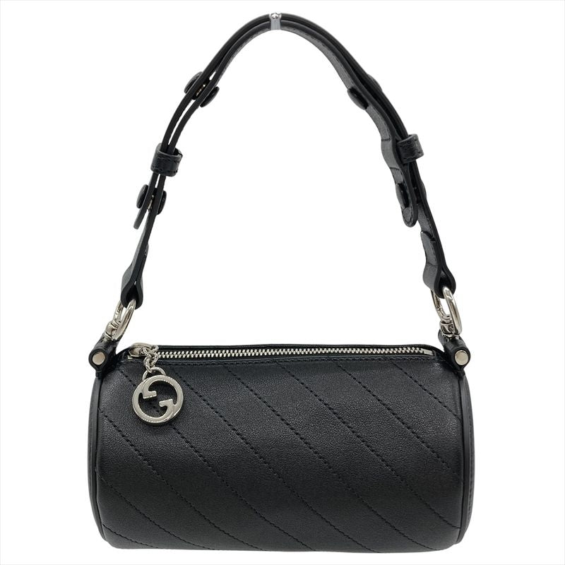 Gucci Blondi Handbag Leather Black Silver Hardware Tube Shape Women's