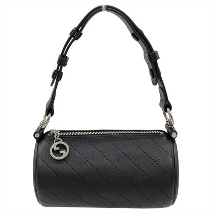 Gucci Blondi Handbag Leather Black Silver Hardware Tube Shape Women's