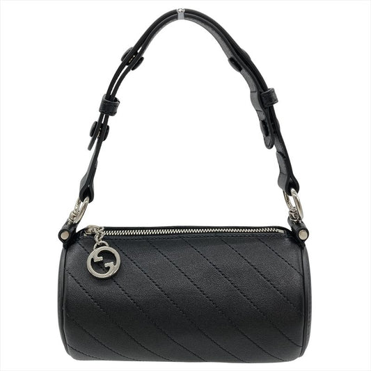 Gucci Blondi Handbag Leather Black Silver Hardware Tube Shape Women's