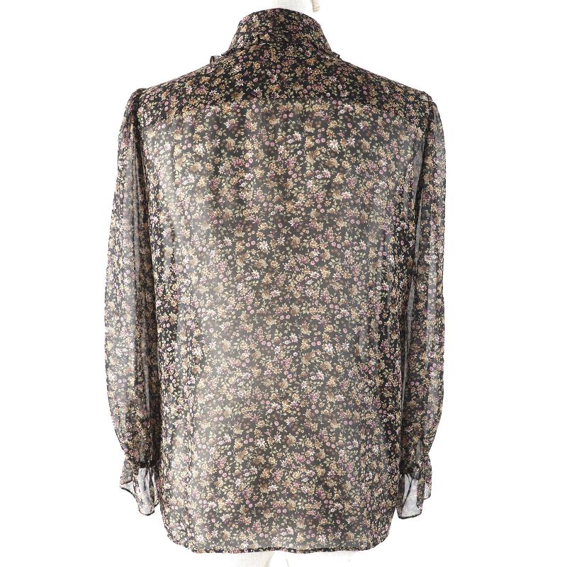 Celine 100% Silk Flower Print Floral Pattern Frilled Collar Logo Button Chiffon