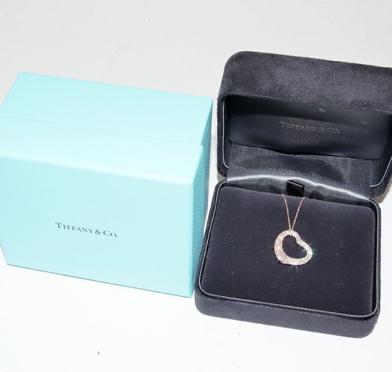 Tiffany & Co Pendant Necklace 18K Pink Gold Diamond Elsa Peretti Open Heart
