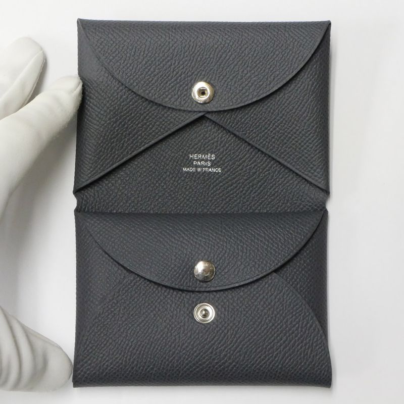 Hermes Calvi Duo Ardoise Epson Coin Case Card Case W Engraved Gray