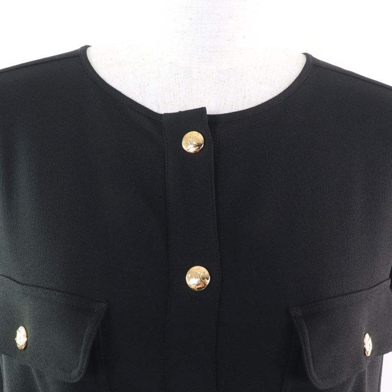 Celine 23SS 2r59g865c Triomphe Button Belted French Sleeve Dress Army Dress