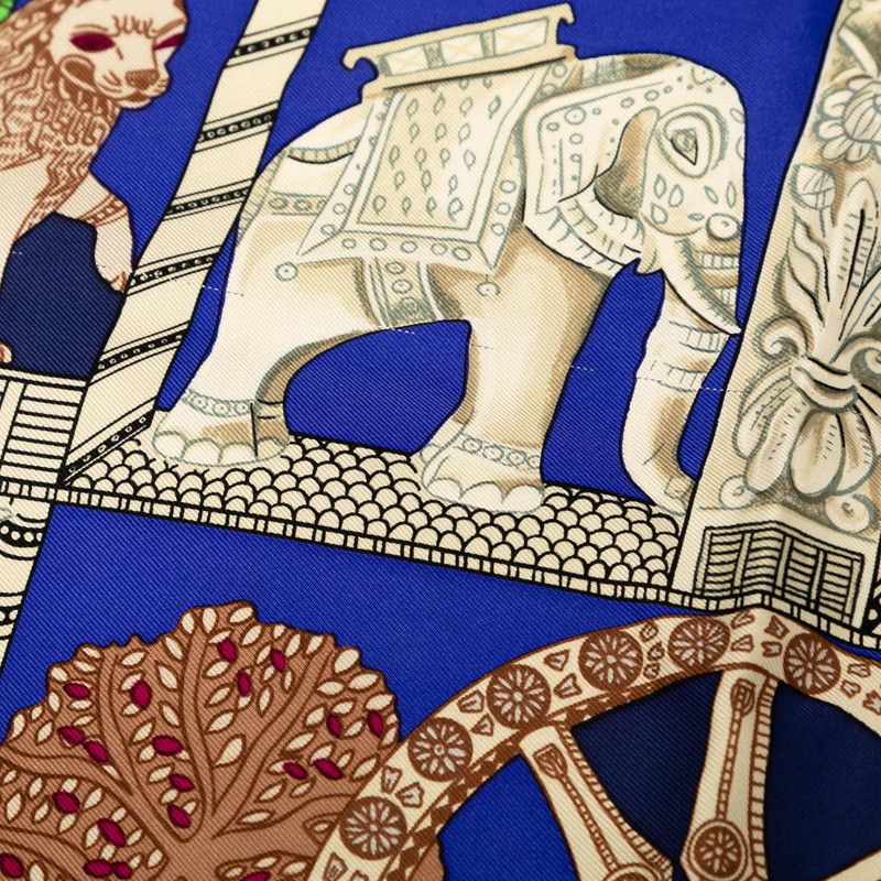 Hermes Carre 90 Torana Blue Multicolor Silk Women Hermes