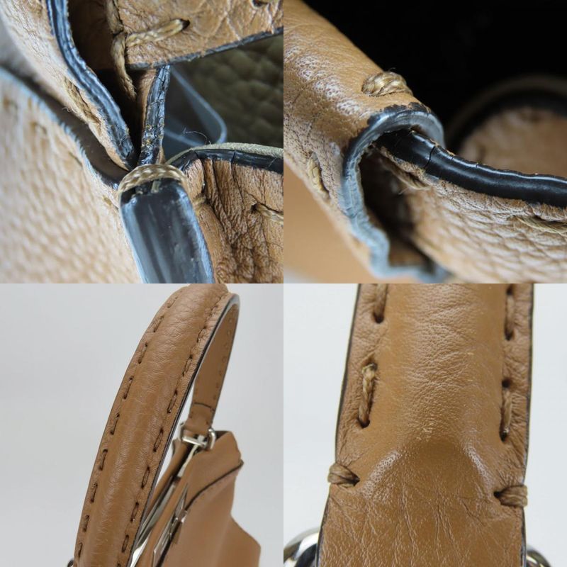 Fendi Handbag Peekaboo 8bn290 Selleria Leather Brown Silver Hardware 2WAY