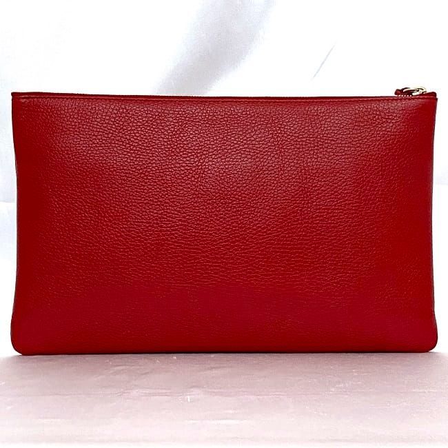 Gucci Clutch Bag Red Bamboo 449653 Excellent Condition Pouch Leather