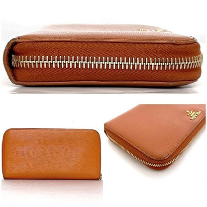 Prada Round Zipper Long Wallet Orange Papaya Vitello