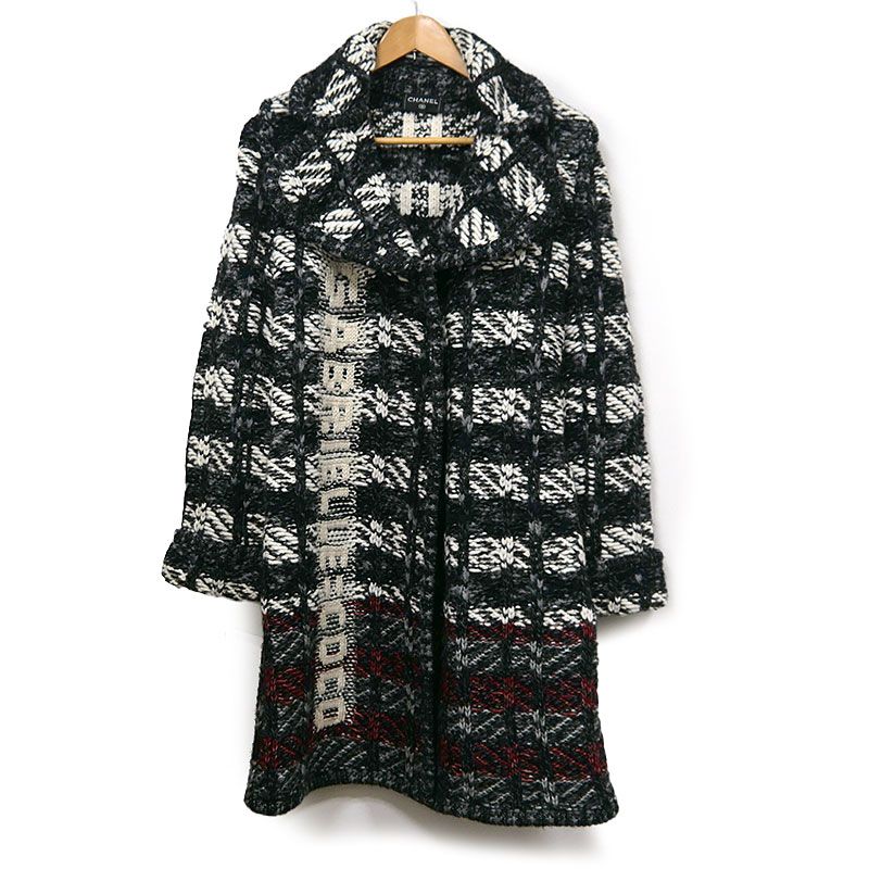 Chanel Wool Knit Coat P57376 Ladies Missing Belt