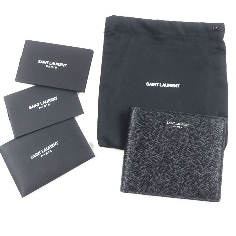 Saint Laurent Paris 396307 Leather Logo Compact Wallet Billfold Wallet Black
