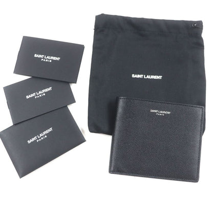 Saint Laurent Paris 396307 Leather Logo Compact Wallet Billfold Wallet Black