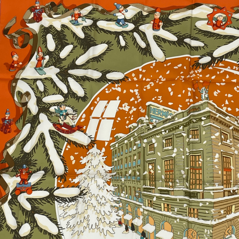 Hermes Carre 90 Noel Au 24 Faubourg Christmas At 24 Faubourg Silk Scarf