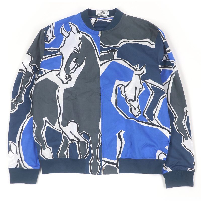 Hermes 2021 Horse All Over Light Hand Blouson Jacket Blue Gray 43 With Box Made
