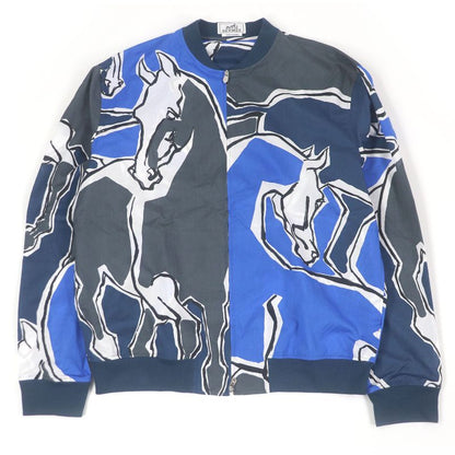 Hermes 2021 Horse All Over Light Hand Blouson Jacket Blue Gray 43 With Box Made