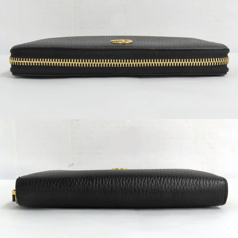 Gucci Double G Zip Around Wallet 456117 Black Gold Hardware Leather