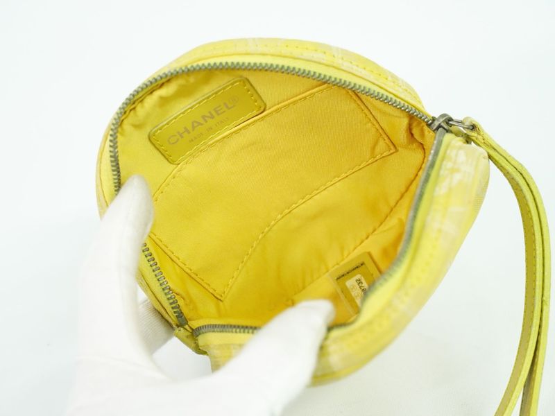 Authentic Chanel Coco Mark New Travel Line Pouch Small Pouch Nylon Yellow New