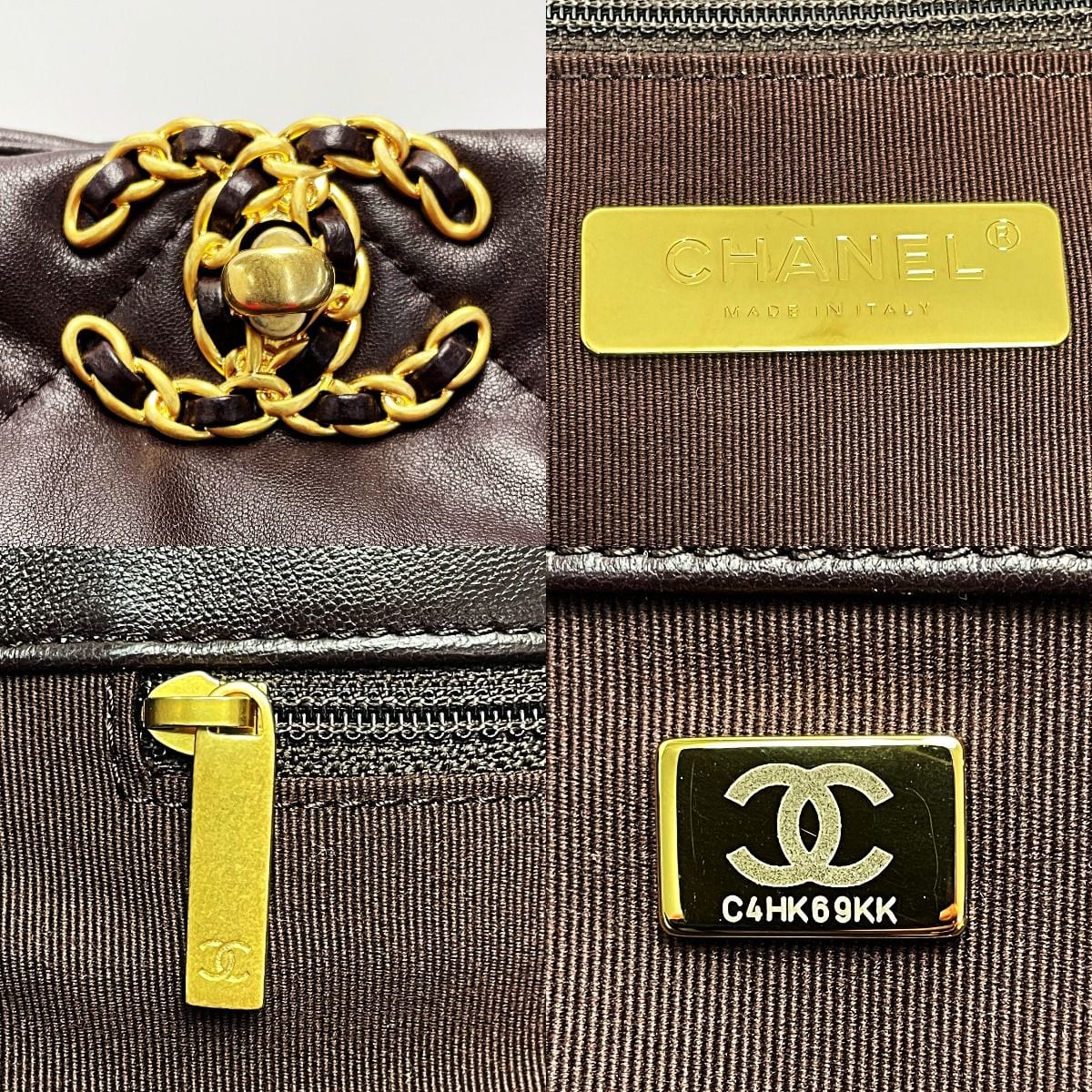 Chanel 19 As3660 Brown Chain Tote Bag Shiny Lambskin Ladies