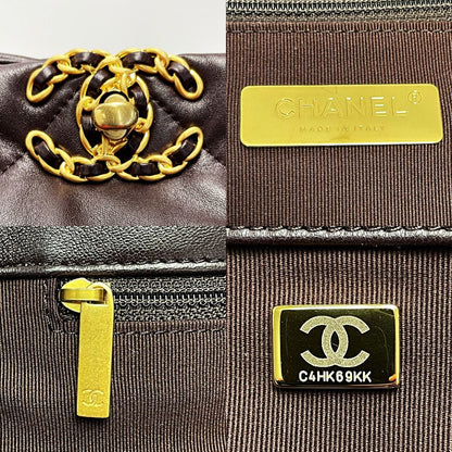 Chanel 19 As3660 Brown Chain Tote Bag Shiny Lambskin Ladies