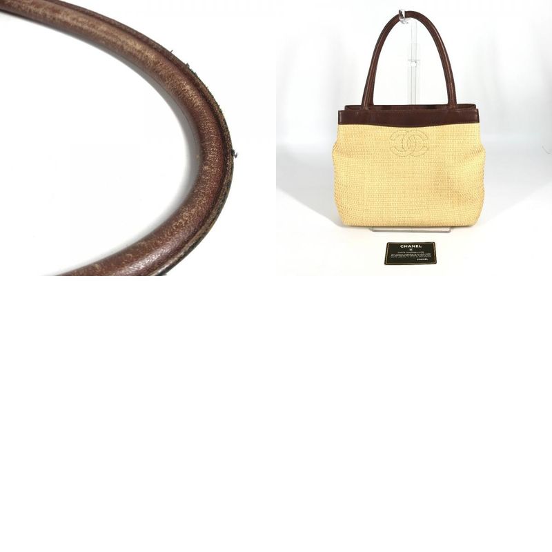 Chanel Shoulder Bag CC Coco Mark Logo Raffia Beige