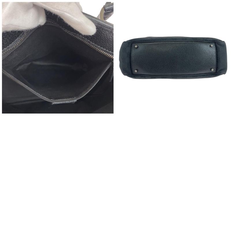 Gucci Black Silver Hardware GG Canvas/leather Tote Bag Shoulder Bag Women 504538