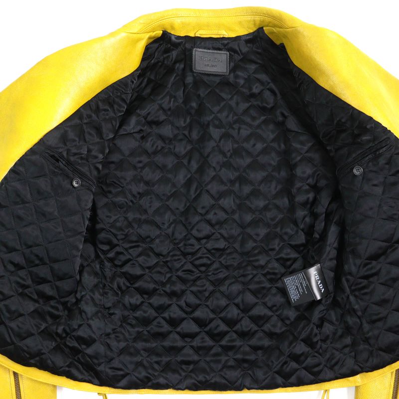 Prada 2021 Upw416 Calfskin Triangle Logo Charm Padded Double Riders Jacket