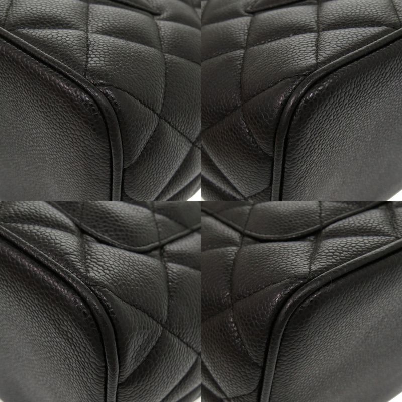 Chanel Reprint Tote Caviar Skin Black Silver Hardware 7th Tote Bag Coco Mark