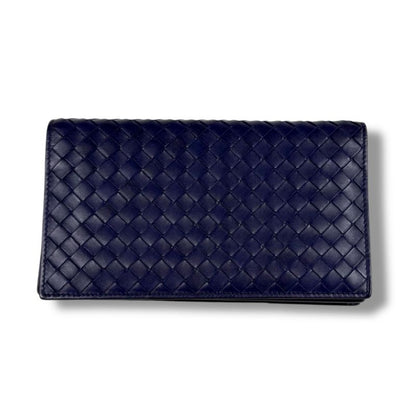Bottega Veneta Botteg Veneta Bifold Long Wallet Intrecciato Leather Navy Long