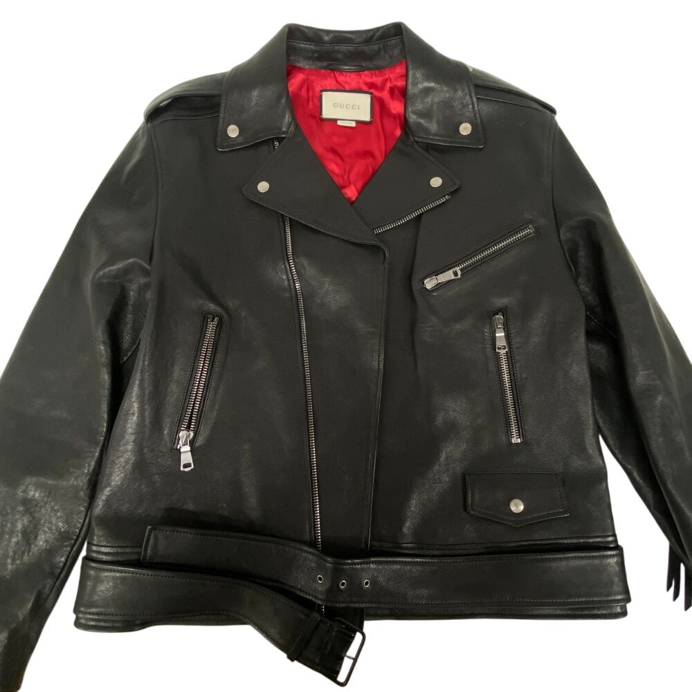 Gucci 442668 Tiger Embroidered Biker Jacket Riders Jacket Black Men'S