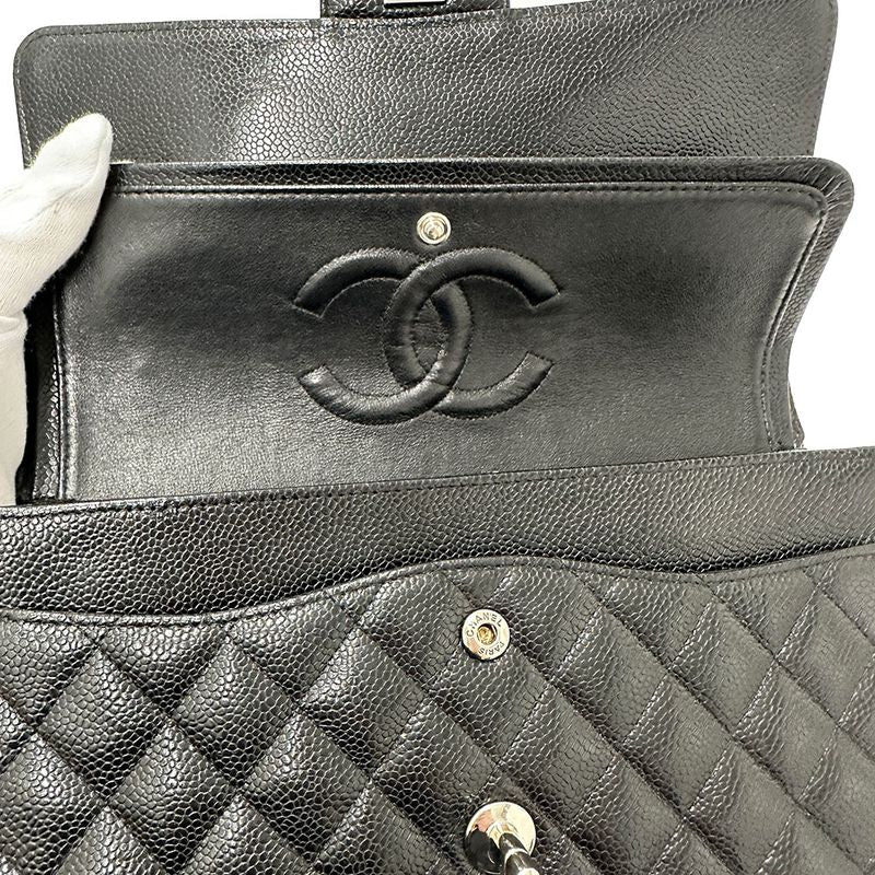 Chanel Bag Women's Brand Shoulder Bag Matelasse 25 Caviar Skin Black Silver