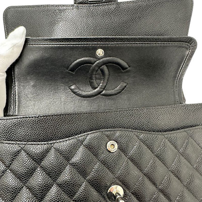 Chanel Bag Women's Brand Shoulder Bag Matelasse 25 Caviar Skin Black Silver