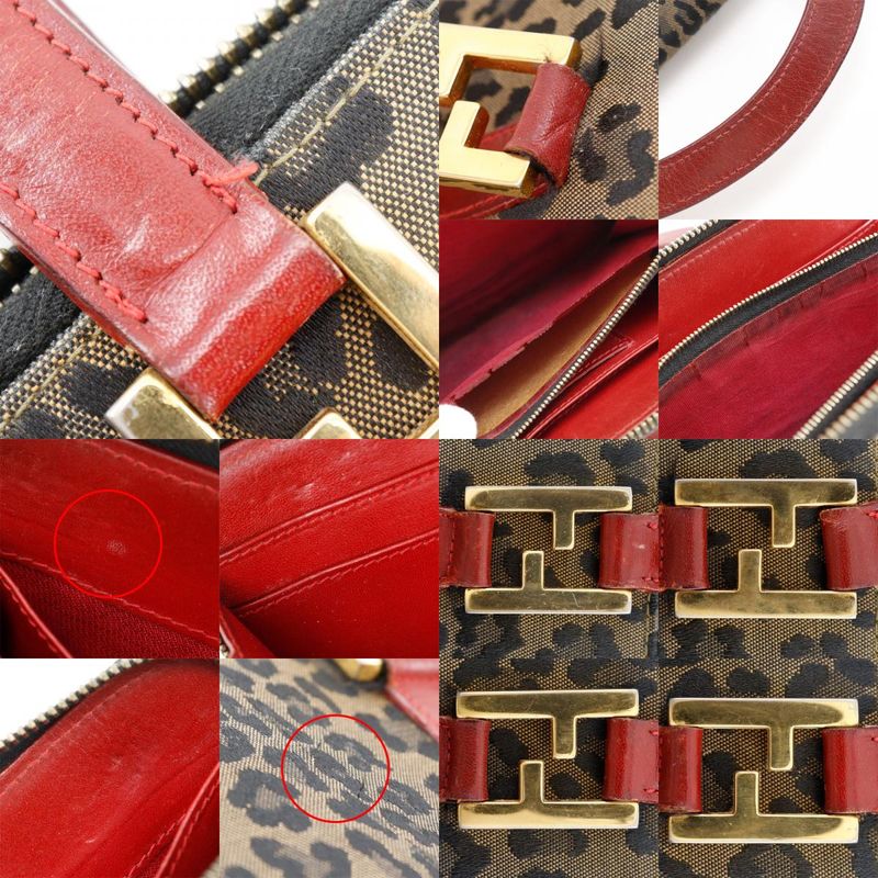 Fendi Wallet Bag Leopard Pattern Nylon Canvas Brown/red Ladies Handbag