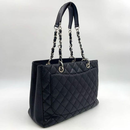 Chanel GST Tote Bag Matelasse 13th Caviar Skin Black Shoulder Bag Silver
