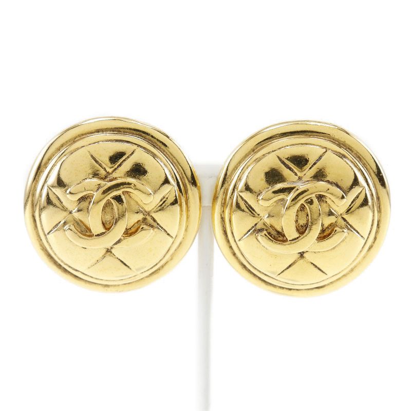 Chanel Coco Mark Matelasse Vintage Gold Plated Ladies 27.8g Earrings