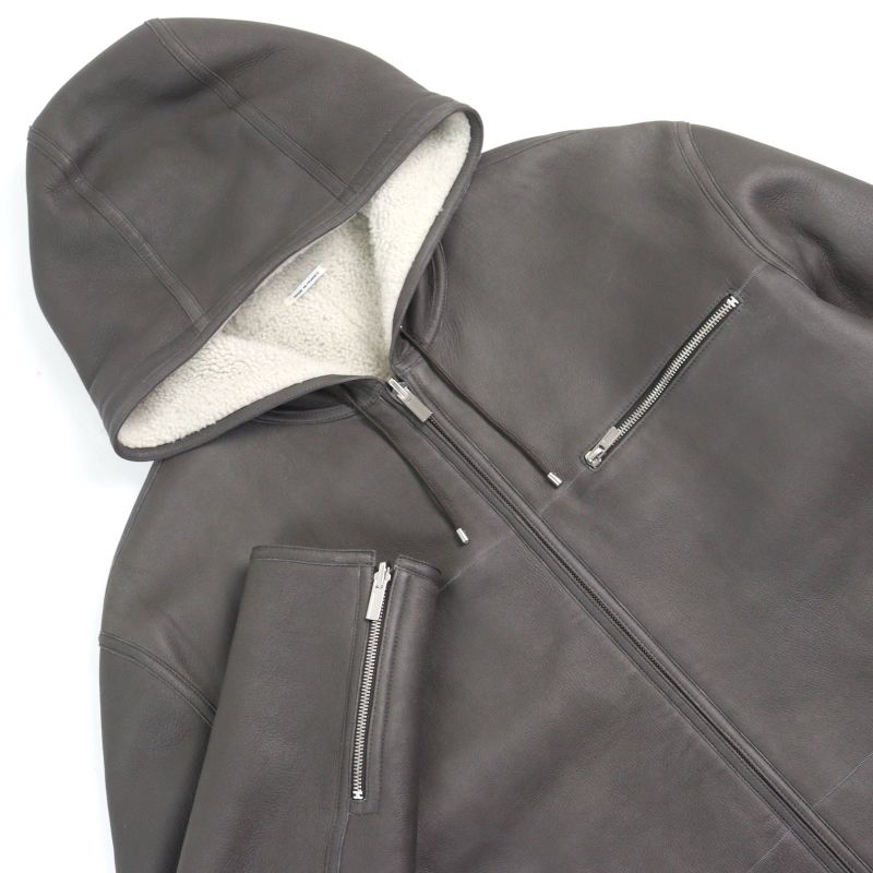 Hermes 053265hatc54 Sheepskin Leather Cowhide H Logo Zip Reversible Double Face