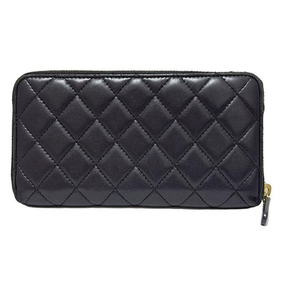 Chanel Long Wallet Matelasse Black And Gold Round Zipper/gold Hardware Lambskin
