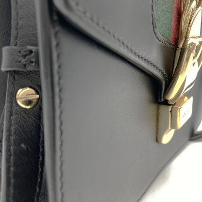 Gucci 470270 Sylvie Shoulder Bag Sherry Line Chain Leather Black Women