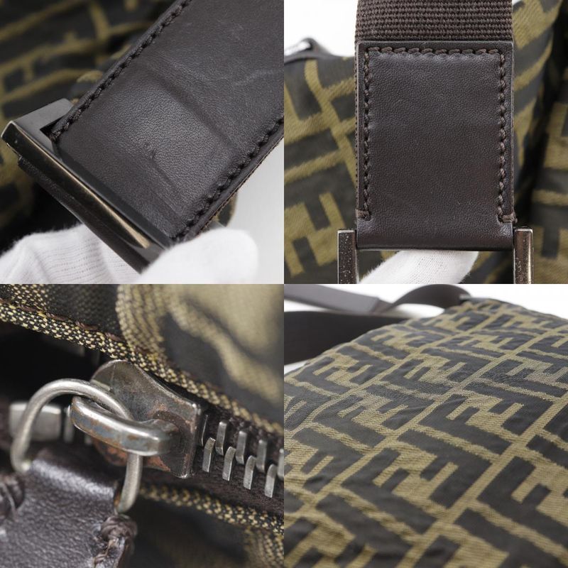 Fendi Zucca One Shoulder Nylon Canvas Brown Women Shoulder Bag