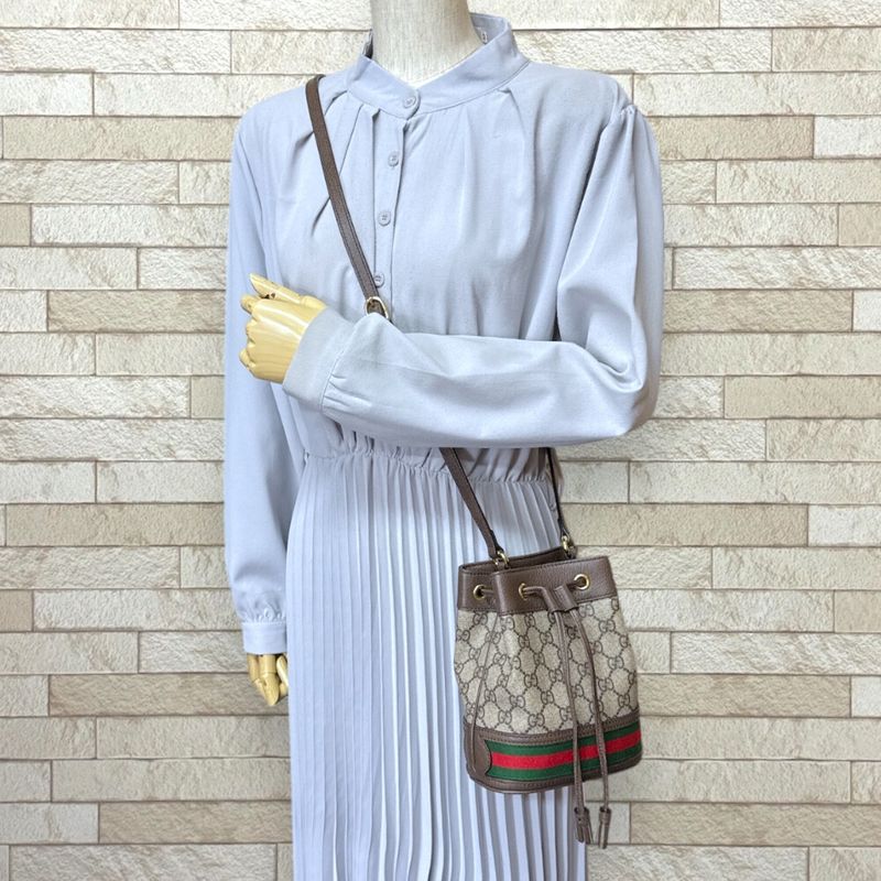 Gucci Mini Bucket Ophidia Shoulder Bag GG Supreme Canvas 550620 Beige Ladies