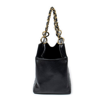 Chanel Coco Mark Chain Tote Black Matelasse Caviar Leather A