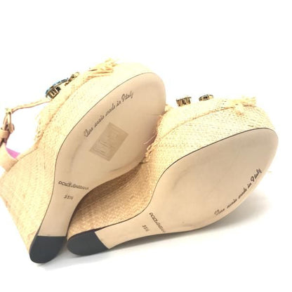 Dolce & Gabbana Straw Wedge Sandals 35.5