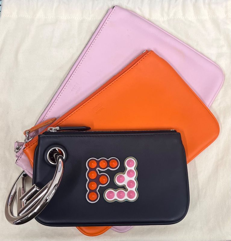 Fendi Clutch Bag Triplet Pouch Studded Black Pink Orange 35ka614