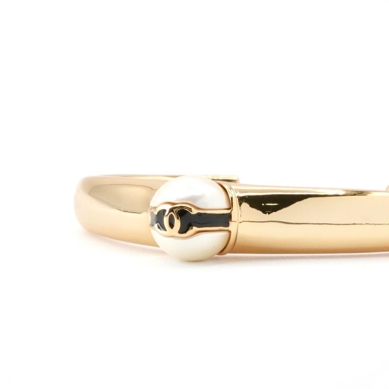 Chanel Bracelet Bangle Cuff Gold White Black Coco Mark