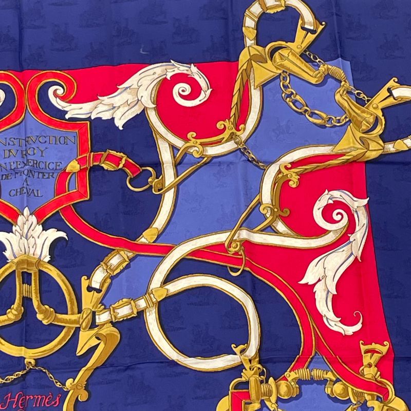 Hermes Carre 90 L'instruction DU ROY Imperial Blue And Red Silk Scarf