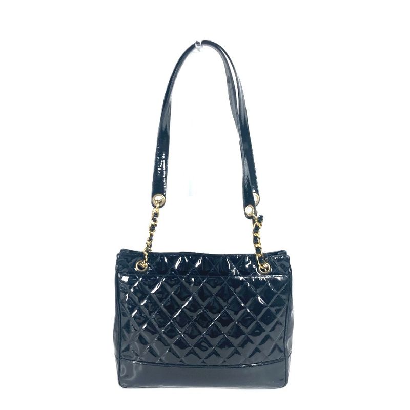 Chanel Shoulder Bag Quilted Enamel Black
