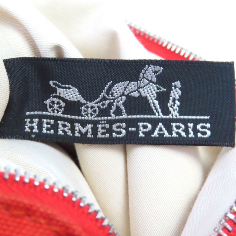 Hermes Bolide Pouch Mini 100% Cotton H Logo Embroidery Leather Use Cosmetic