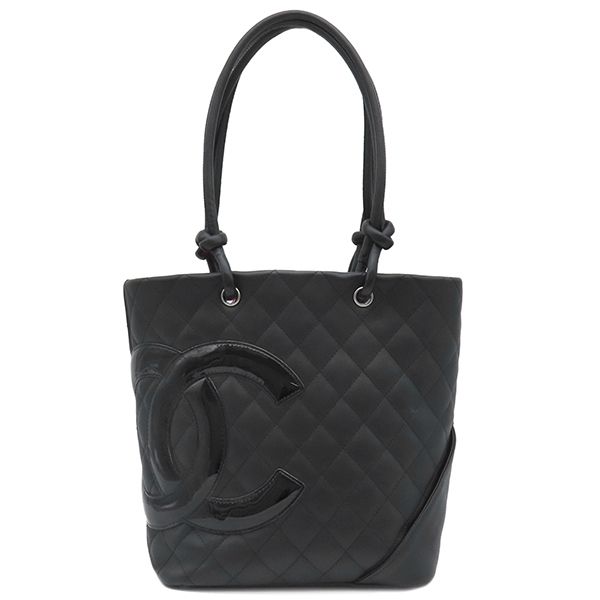 Chanel Tote Bag Cambon Line Medium Leather Enamel Black Silver Hardware Black